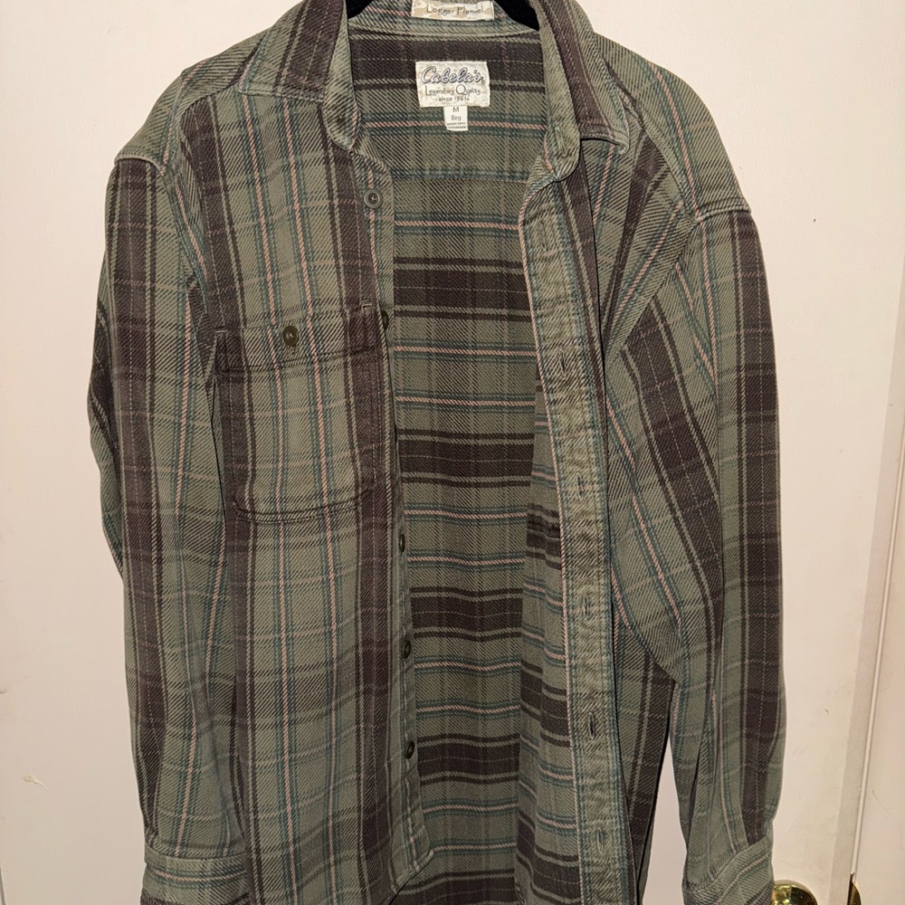 Cabela's Green and Brown Casual Button Down Shirt